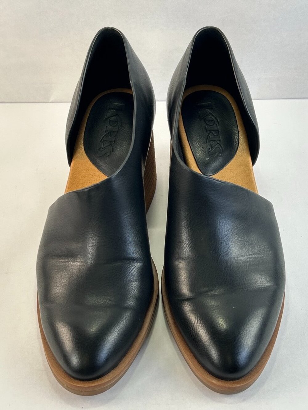 Korks Kayla Chunky Heel Pumps Womens 7M Black Slip On Almond Toe Dress Work Shoe